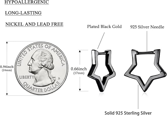 BISAER Silver Huggie Hoop Earrings for Women, 925 Sterling Silver Post Star Small Hoop Earrings Hypoallergenic Lightweight Everyday Jewelry Gift Cute