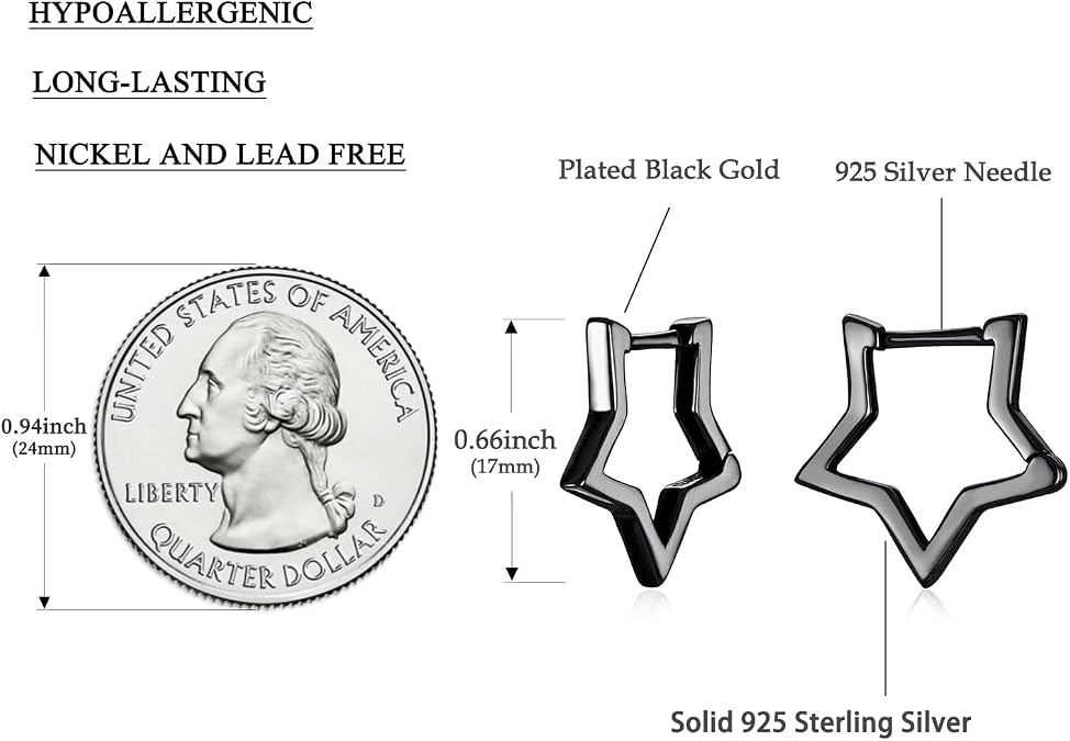 BISAER Silver Huggie Hoop Earrings for Women, 925 Sterling Silver Post Star Small Hoop Earrings Hypoallergenic Lightweight Everyday Jewelry Gift Cute