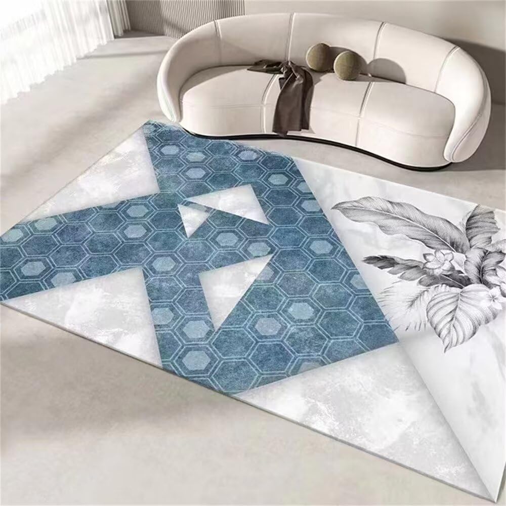 Tapis table basse pour grand salon moquette moderne gris et bleu 120x200
