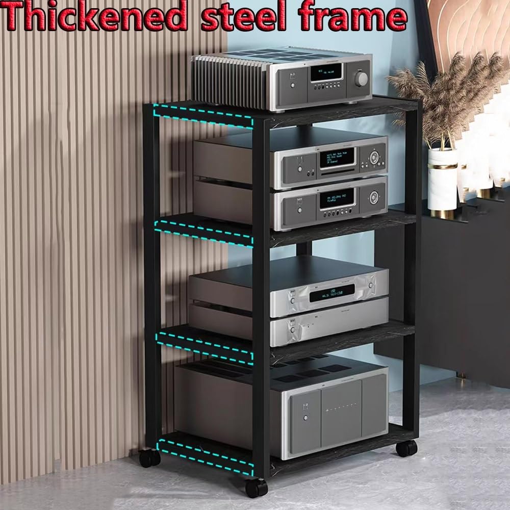 Gabinete De Almacenamiento De Medios AV Mueble Equipo HiFi con Ruedas 3/4/5 Niveles Torre Soporte De Audio, Estante De Consola De Juegos(4-Tier)