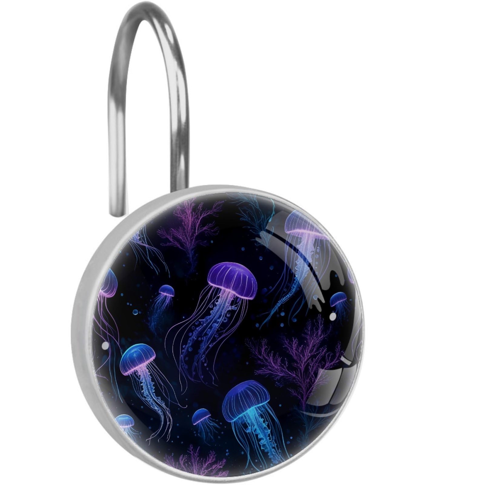 VAPOKF Shower Curtain Hooks, 12PCS Neon Jellyfish Shower Curtain Hook for Bathroom Decors Home Bedroom