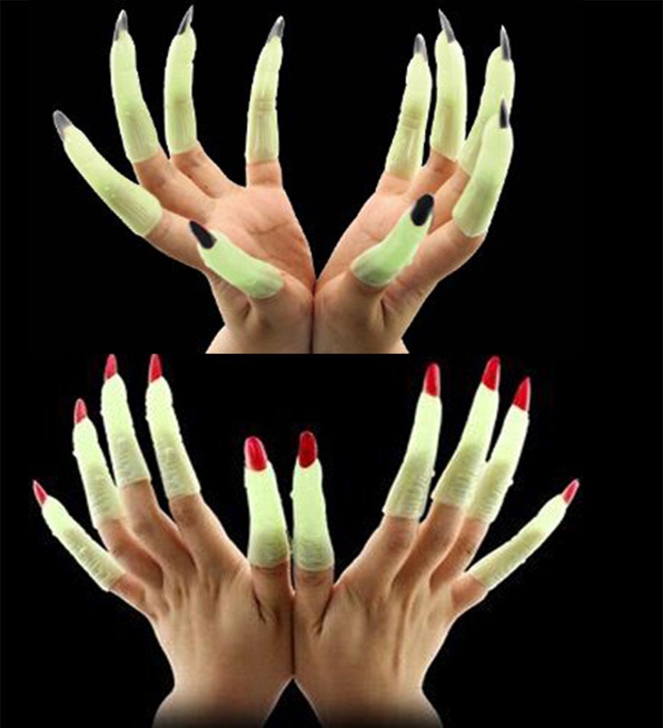 Anthonygift 20pcs Halloween props Luminous ghost nail set party dress luminous ghost witch zombie finger（5-15day arrived）
