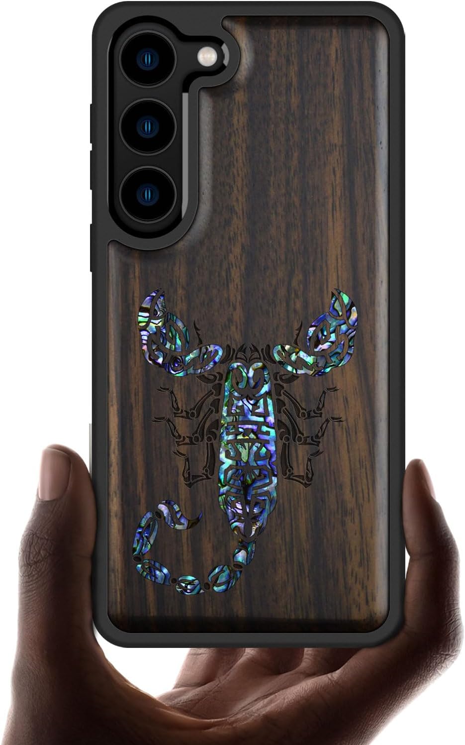 Carveit Designer Wooden Case for Samsung Galaxy S23 Cover [Wood Engraving & Shell Inlay] Compatible with Wireless Chargers Galaxy S23 Case (Papilio machaon-Rosy)