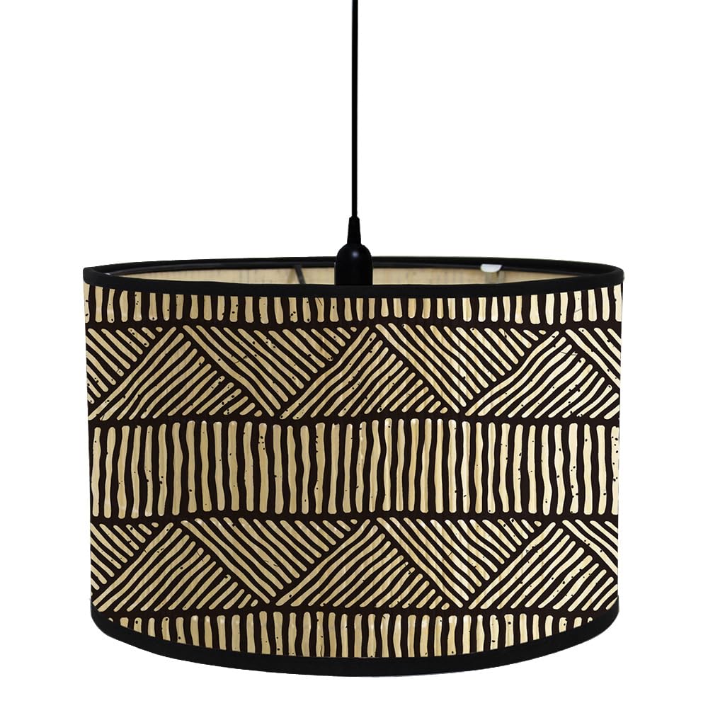 Morbuy Lampshade for Table Lamps, Black White Geometry Drum Ceiling Lampshade Bamboo Hotel Home Decorative Pendant Lamp Shade, for Wall Lamp, Bedside Lamp and Floor Lamp (Style H)