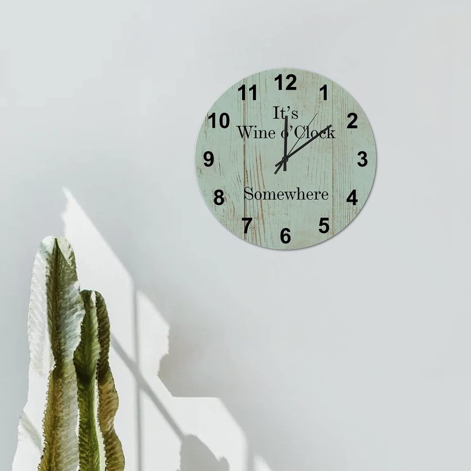 Country Hanging Clock 12in Blue Wood Grain Wooden Clock It's Wine O'clock Somewhere Country Style Battery Operated Silent & Non-Ticking Home Accessories for Mantel Master Room Restaurant Garage