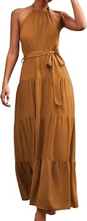 Summer Dress Women's Knee-Length Evening Dress Long Elegant for Wedding Dress Large Sizes Women's Summer Casual Dress Sexy Halter Straps Backless Dress Beach Long Dress Belt for Dress Women