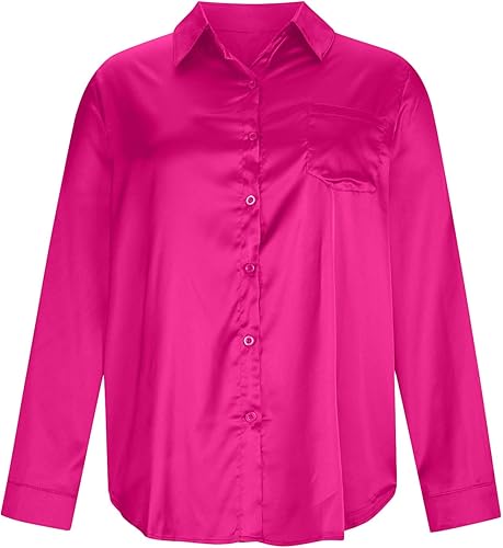 Miniatura 9 de Camisas básicas con botones para mujer, ajuste holgado, manga larga, cuello para trabajo, oficina, blusas elegantes, informales, lisas, camisetas