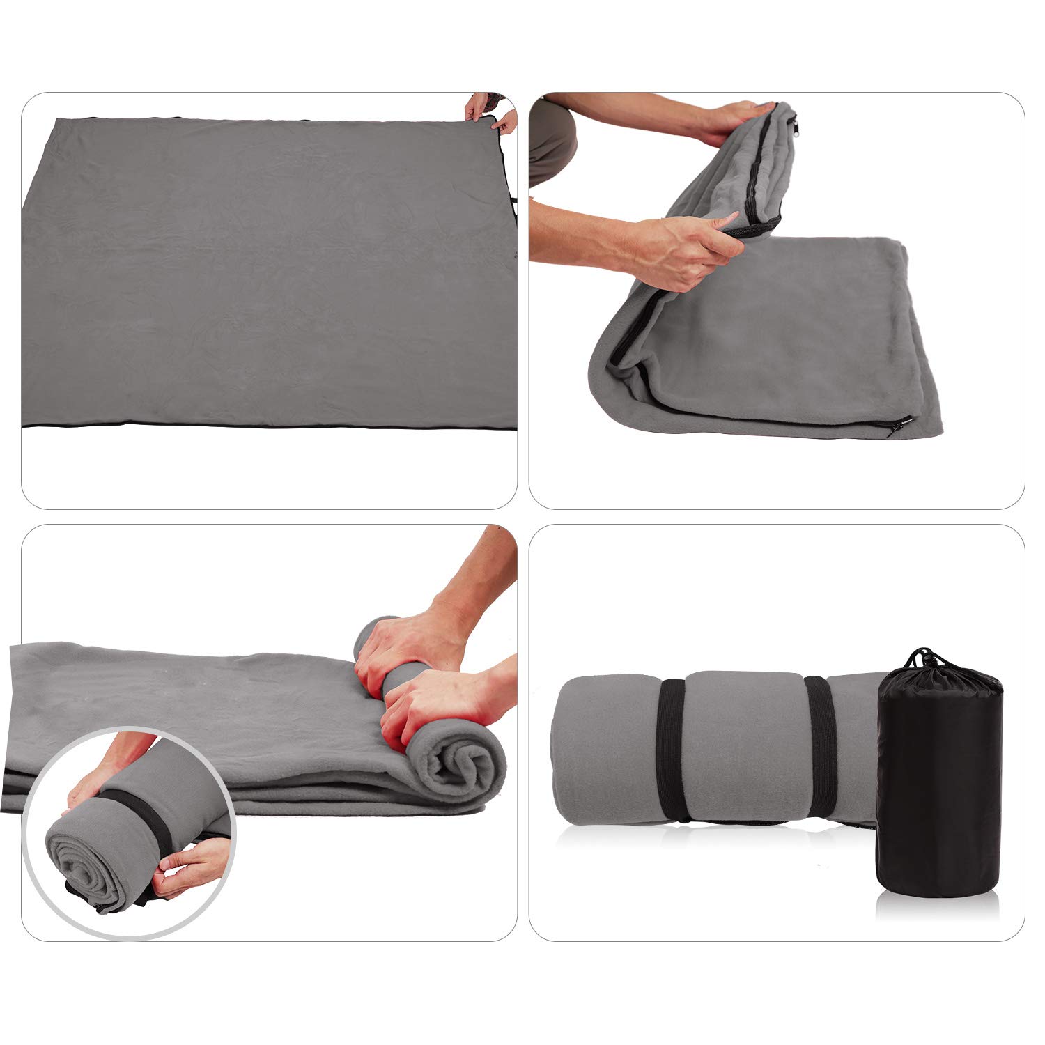 REDCAMP Doublure de Sac de Couchage en Polaire pour Adulte par Temps Chaud, Couverture de randonnée à Fermeture éclair pour Camping en Plein air ou intérieur, utilisée avec Un Sac de Couchage Gris