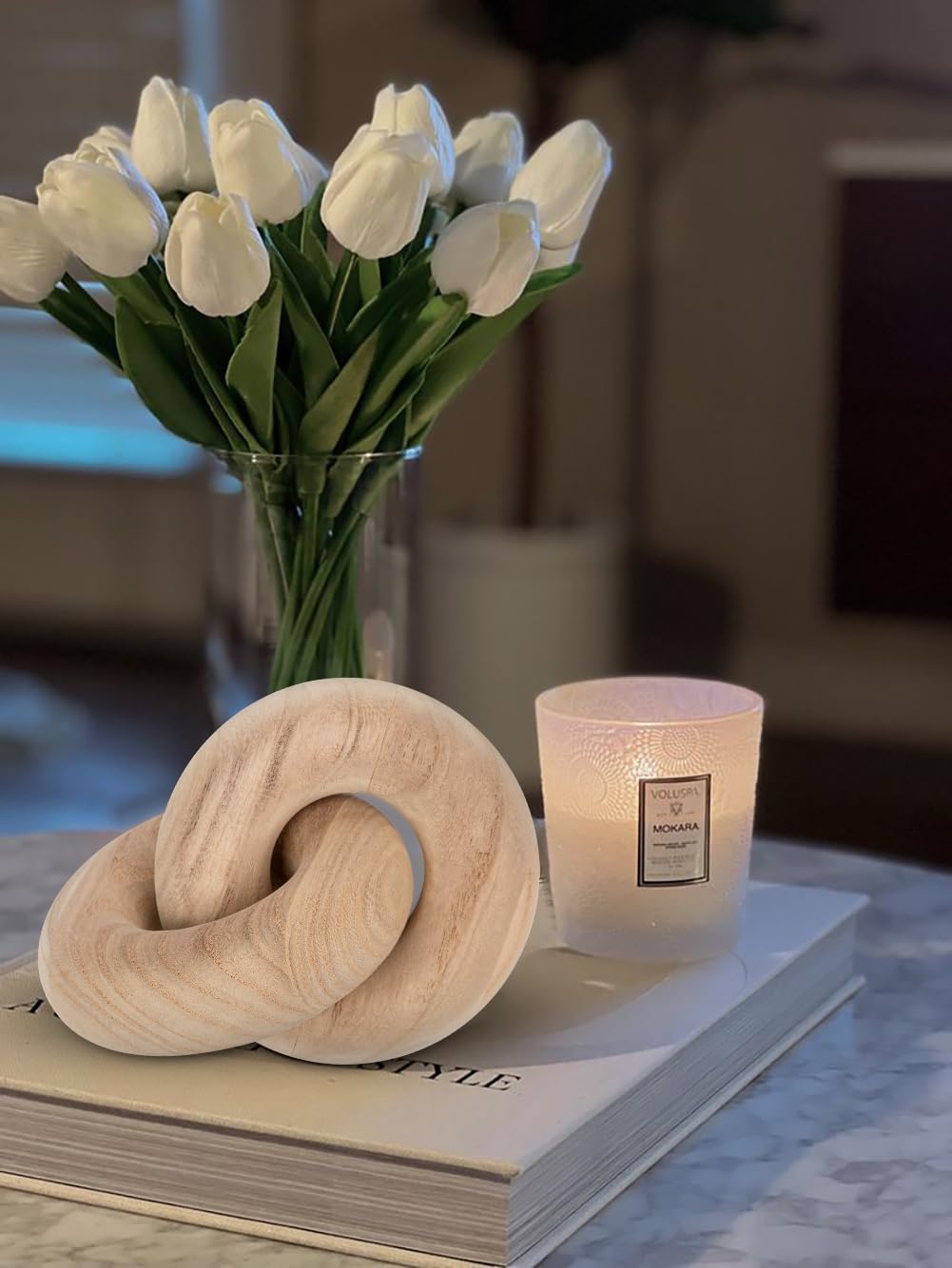 Briful Nodo Decorativo in Legno Massello Scandinavo - Scultura Moderna per Tavolo, Scaffale e Soggiorno, Catena Design 18 x 12 cm, Naturale