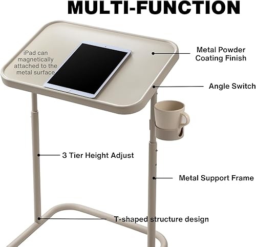 Miniatura 5 de Keepo Mesa de metal para TV con ruedasruedas, mesa auxiliar lateral, bandeja ajustable para comidas, mesa plegable para portátil con 3 alturas,