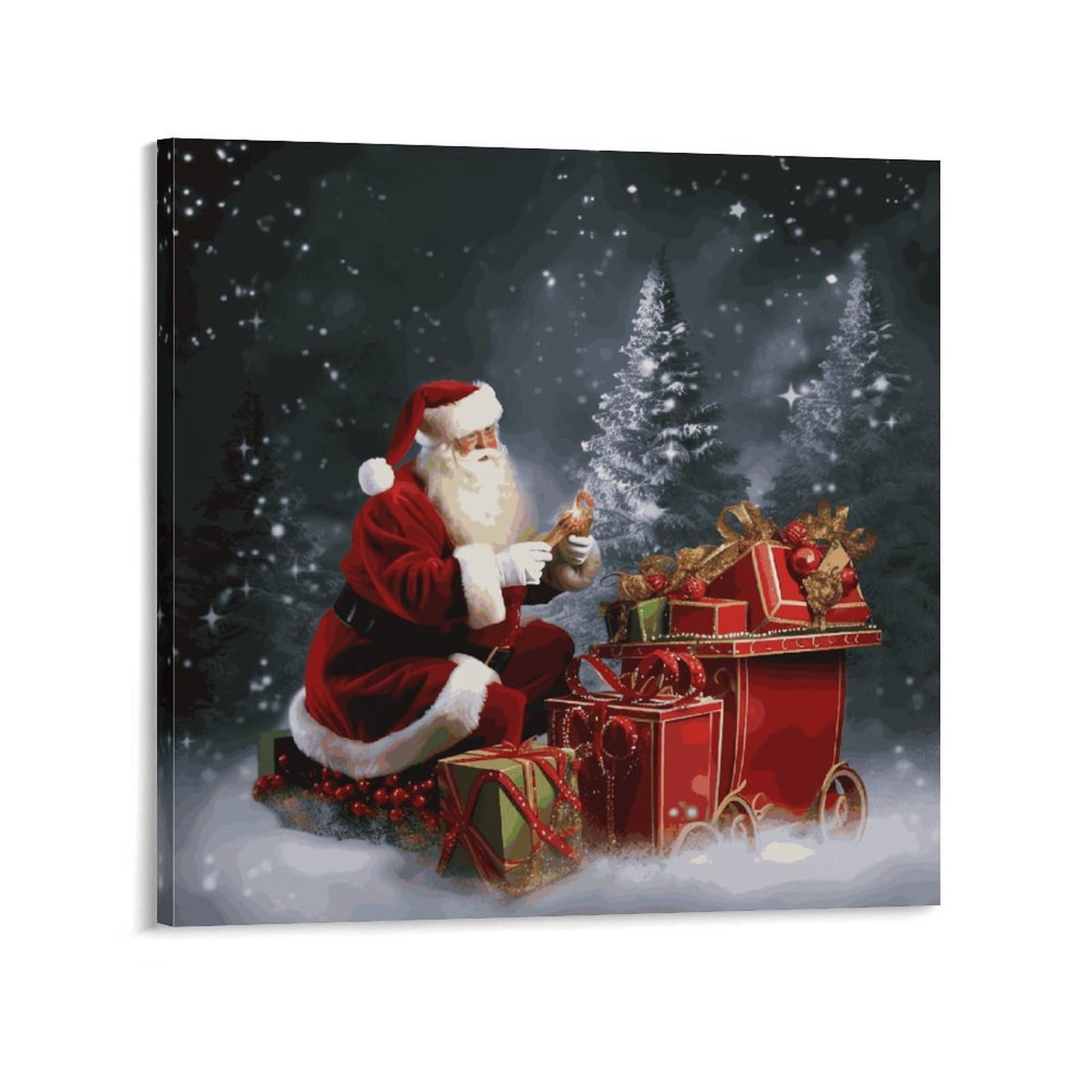KLOPH Merry Christmas Santa's Gift Canvas Wall Art for Living Room 08x8inch Modern Artwork Painting for Bathroom Hanging Canvas Prints Aesthetic Wallart for Bedroom Kitchen Office Wall Decor