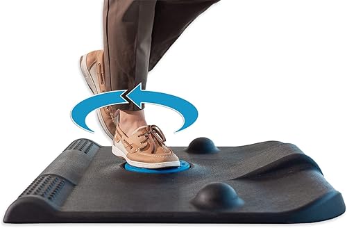 Stand & Spin - Tapete antifatiga, tapete ergonómico de escritorio con plataforma giratoria de 360 grados, bolas de masaje, cuñas elásticas y barra