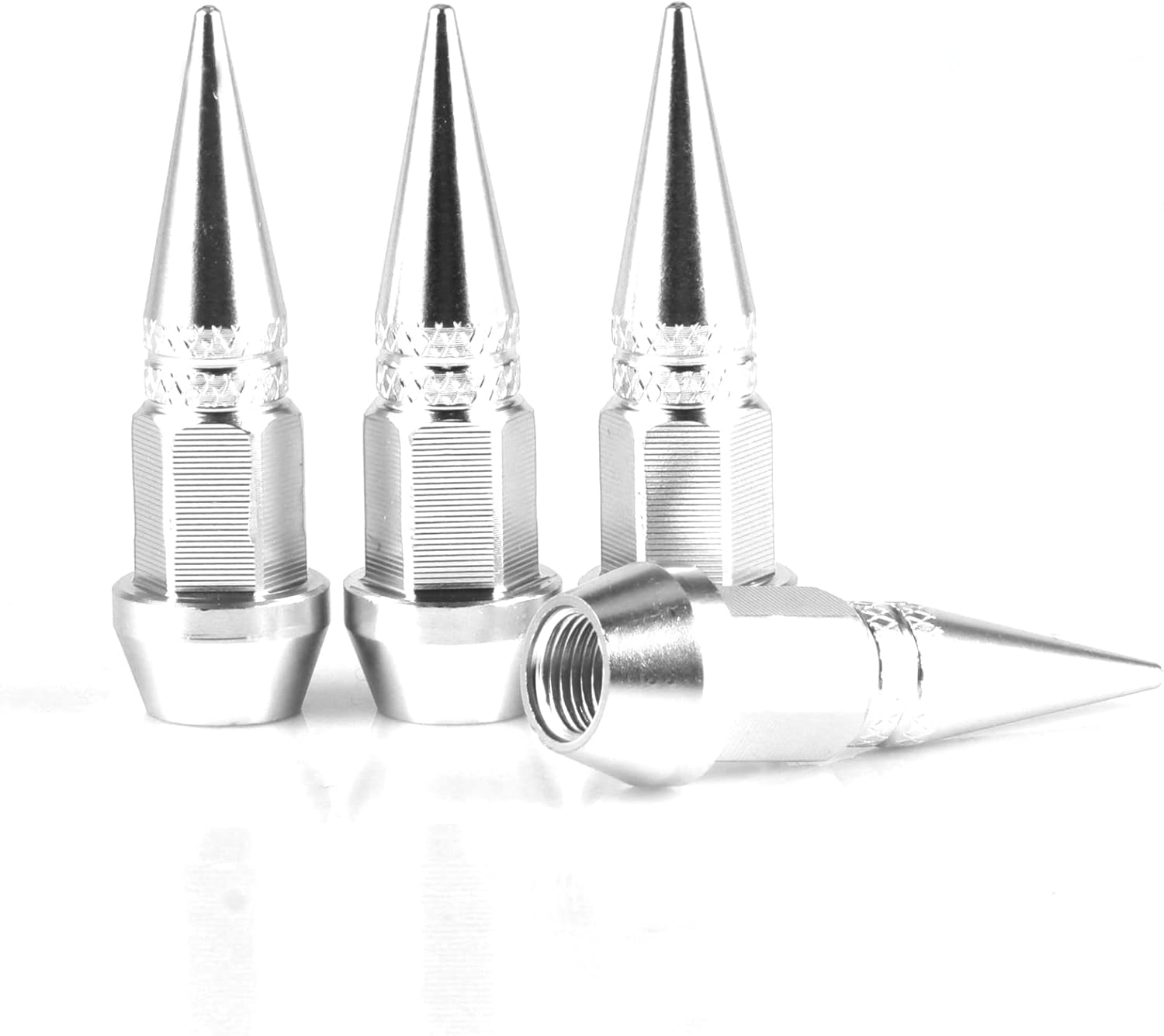 SINGARO 45mm Silver Spiked Aluminum Valve Stem Caps, 4PCS Dustproof for Cars, SUVs, Trucks, Bikes & Motorcycles
