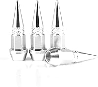 SINGARO 45mm Silver Spiked Aluminum Valve Stem Caps, 4PCS Dustproof for Cars, SUVs, Trucks, Bikes & Motorcycles