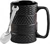 3D Tyre Coffee Mug with Spoon and Handle, 500 ml Large Mug Funny Gifts for Men Craftsmen Electricians Boss Car Lovers Mechanics Motorcyclists for Birthday Father's Day (Black 03)