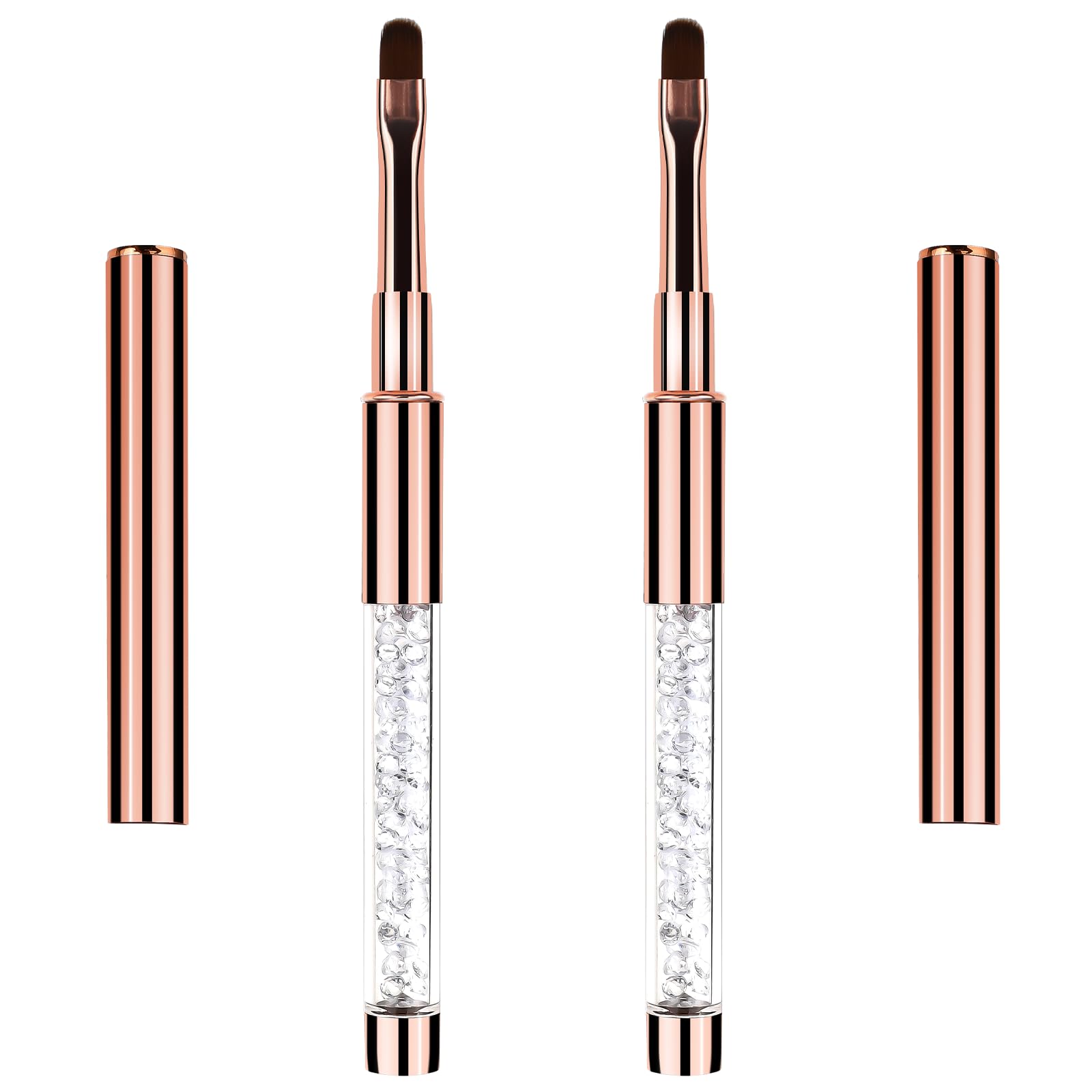 Hariendny 2Pcs Oval UV Gel Nail Brush Rhinestone Handle Nail Art Design Brushes Nail Drawing Pen Gel Brushes for Nails, rose gold Oval & Oval