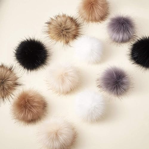 Miniatura 11 de Beadthoven - Juego de 1 pompón de piel sintética con botón de presión para tejer sombreros, zapatos, bufandas, bolsa de bricolaje hecha a mano, 3.9