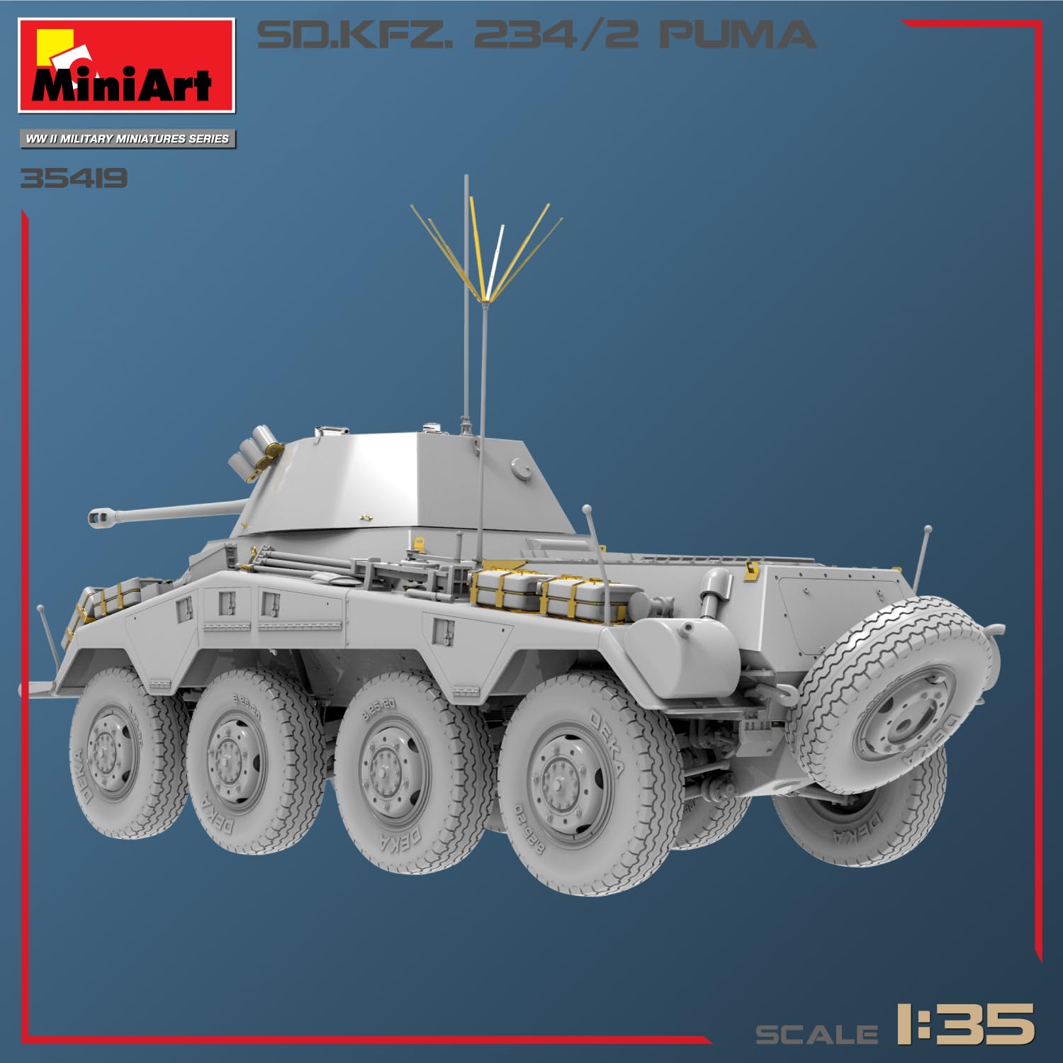 MiniArt 35419 1:35 Sd.Kfz.234/2 Puma – Reproducción fiel a modelo, kit de construcción de plástico, manualidades, afición, pegar, maqueta, montaje, sin barnizar