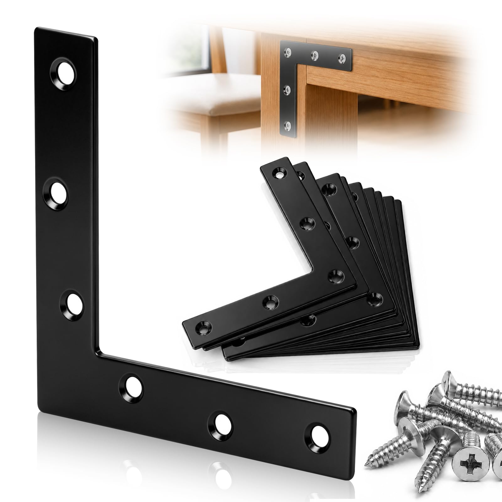 mawmuaw 10pcs Corner Brace 60x60mm Stainless Steel, with 40 Screws for Wood