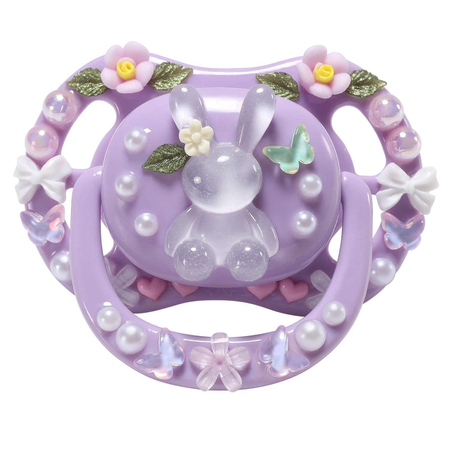 CutiePlusU Adult Sized Pacifier Dummy for Adult DIY Handmade Big Shield- Crystal Bunny Purple
