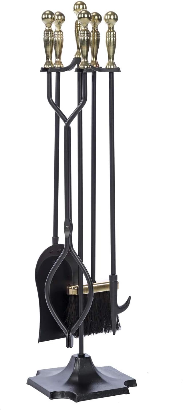 Aboniris 4 Pieces Fireplace Tool Set, Polished Brass Handles, 30" Tall
