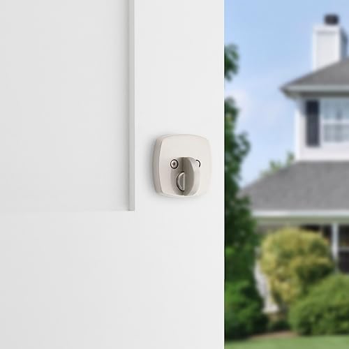 Miniatura 3 de Kwikset Midtown Cerradura de cerrojo de seguridad, puerta de entrada delantera con llave exterior moderna de níquel satinado, resistente a púas