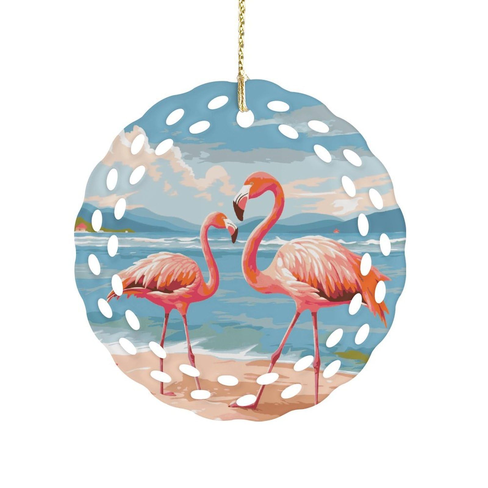 Fodpand Women's Style Flamingo Beach Ceramic Ornament For Home Decor 3.2" Round Tree Decoration Christmas Ornaments For Men Double-Sided Design