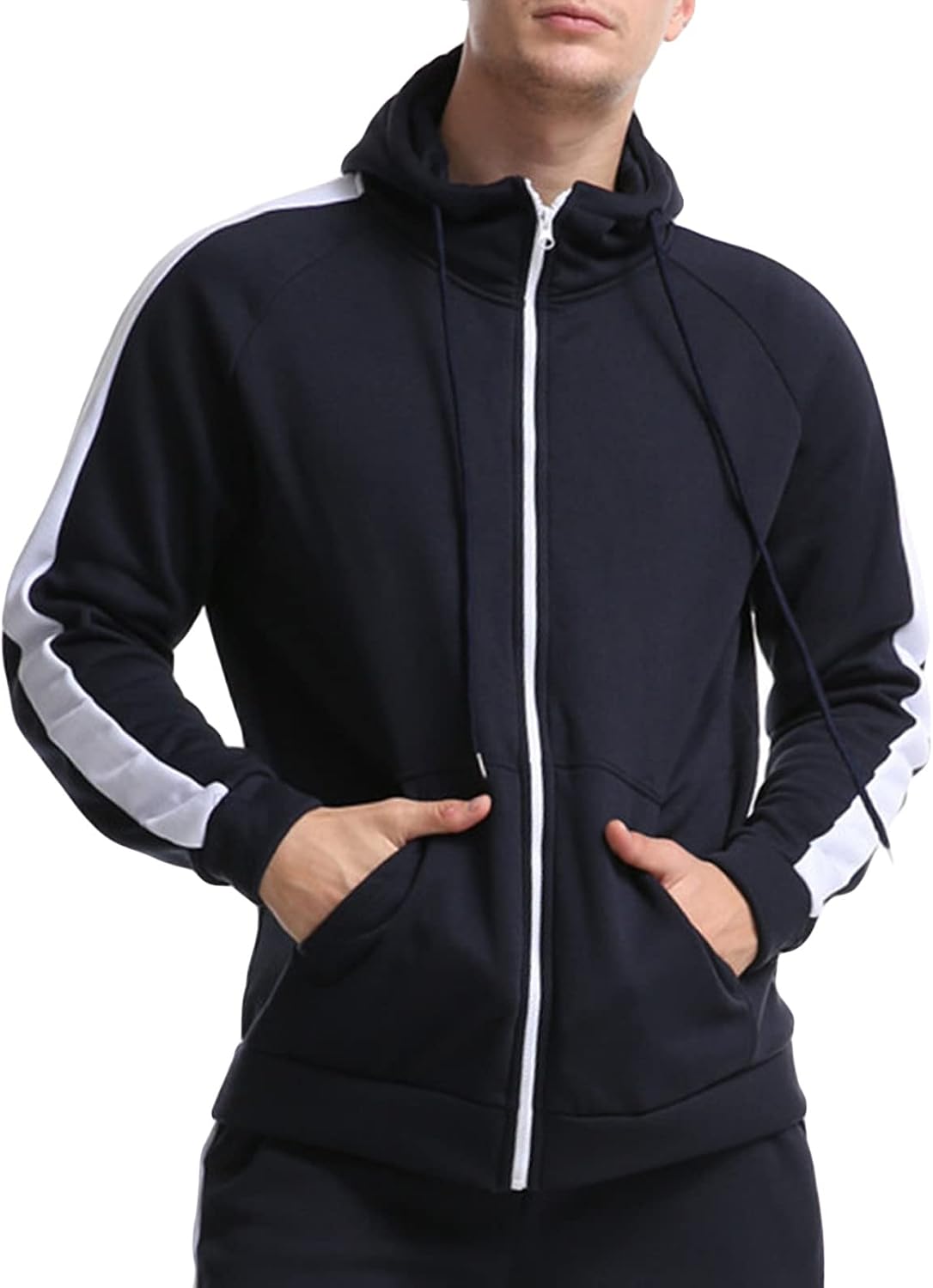 DGHM-JLMY Men's Casual Cashmere Warm Zipper Hoodie Classic Fleece Full Zip Hoodie Zip Up Color Block Hooded Sweatshirt