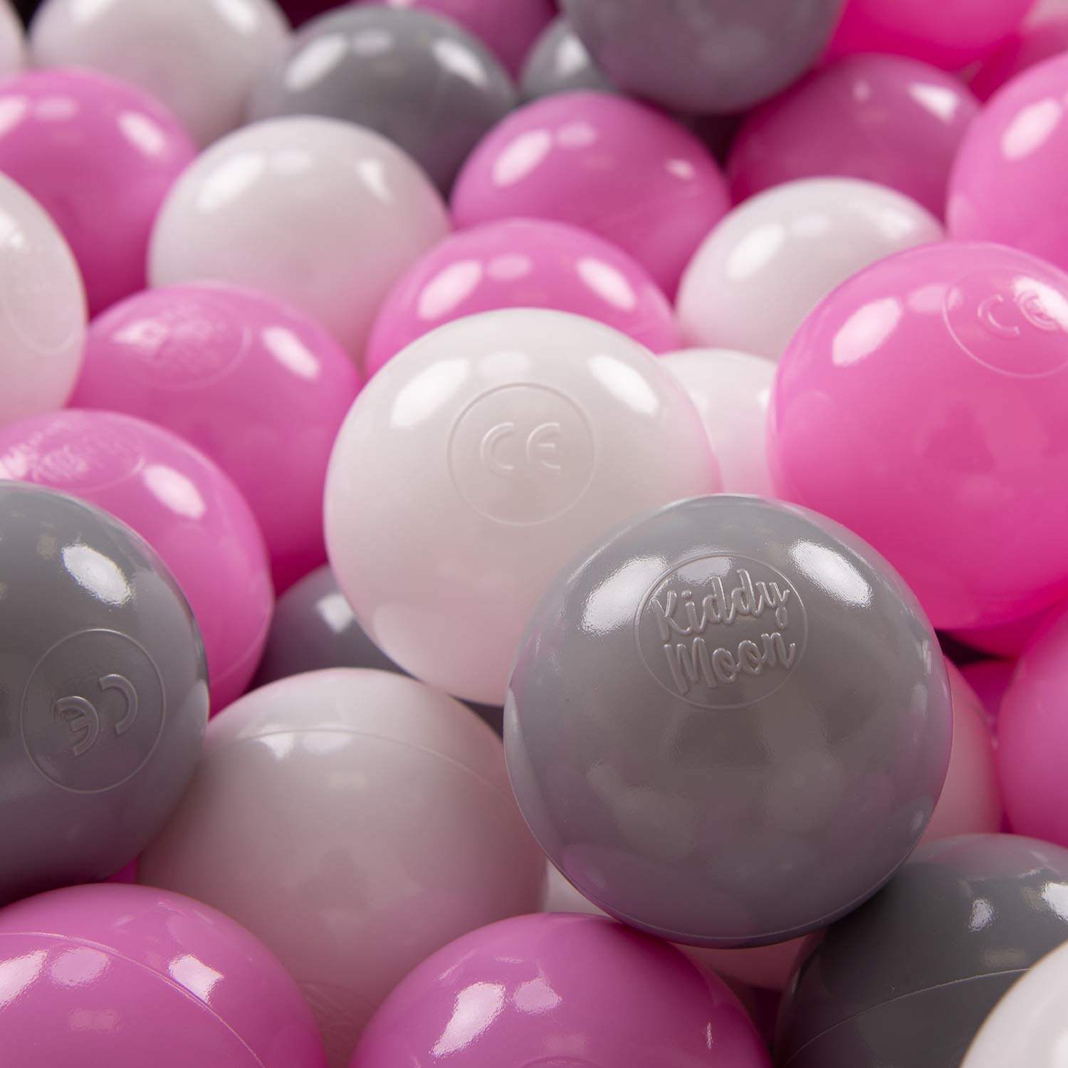 KiddyMoon Soft Plastic Play Balls 50 Balls/7Cm-2.75In Multi-Colour Made In EU, Grey/White/Pink โ image 1