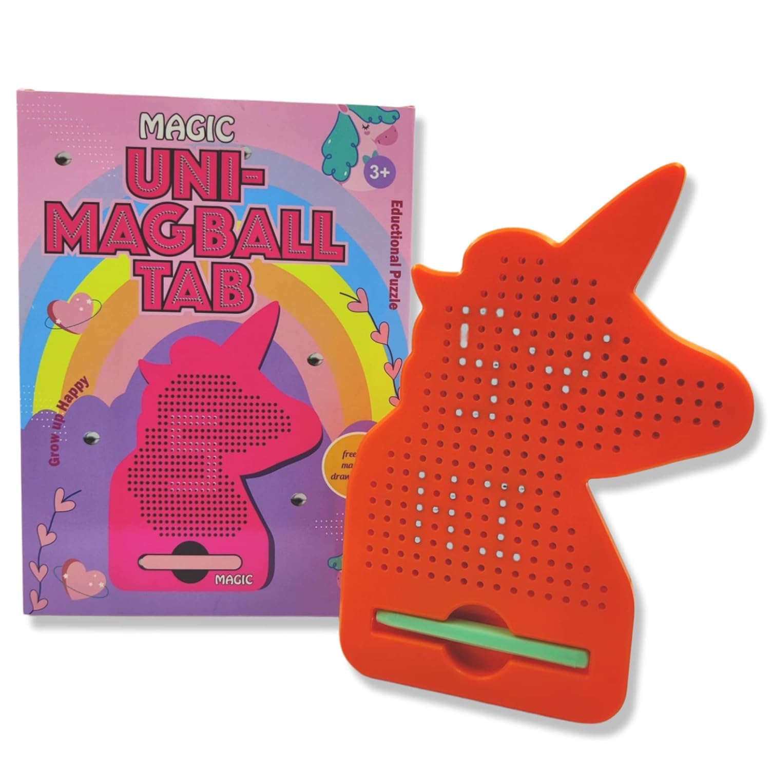 Uni Magball Magnetic Drawing Board Educational Sketch Pad with Doodle Pen Magnetic Balls Toy for Kids 3+ Years (Orange)