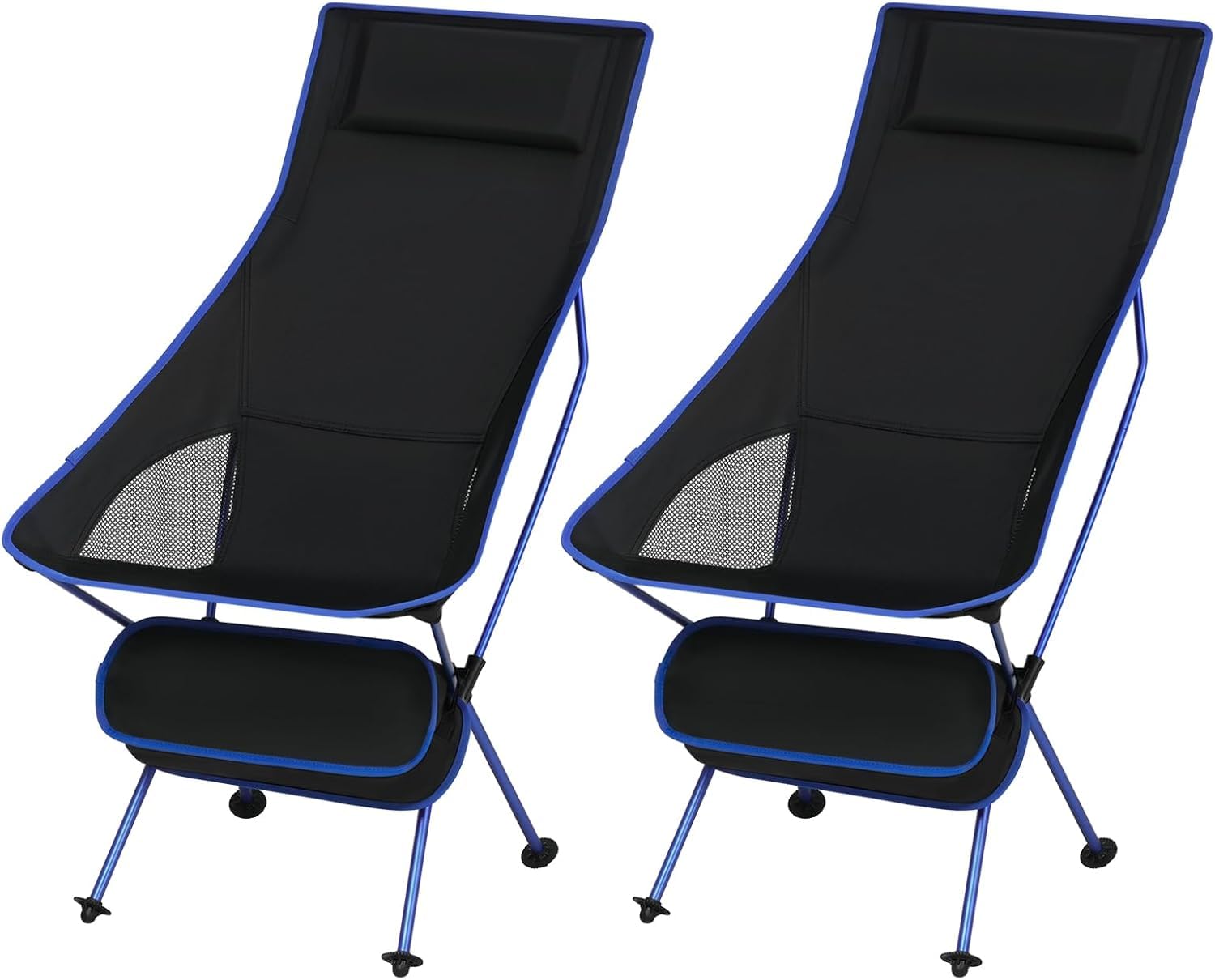 eSituro Folding Camping Chair, Heavy Duty Outdoor Chair, Ultra Lightweight for Beach Fishing Hiking Backpacking Picnic, with Carry Bag, Load 110kg, Black+Blue (2PCS)