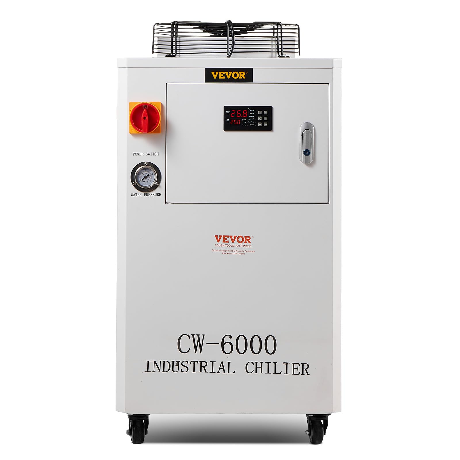 VEVOR Raffreddatore ad acqua industriale, CW6000, sistema di raffreddamento ad acqua 1500 W con compressore, capacità del serbatoio dell'acqua 15 l, portata massima 65 l/min, per macchina di