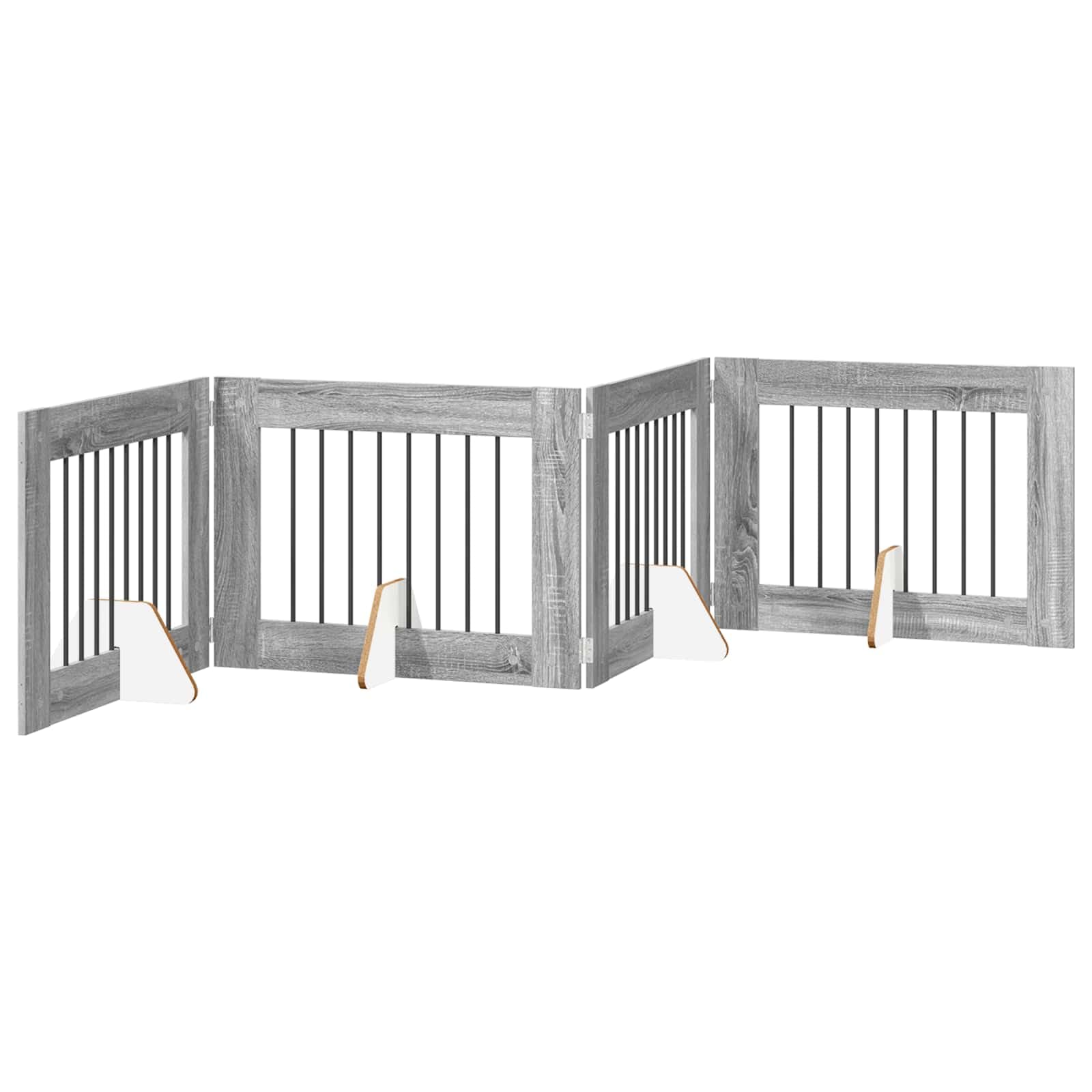Portería para perros con soporte 4 piezas Sonoma gris 80 x 60 cm plegable de metal interior y exterior portátil para perro, cachorro, mascota, protección, seguridad, barrera de seguridad