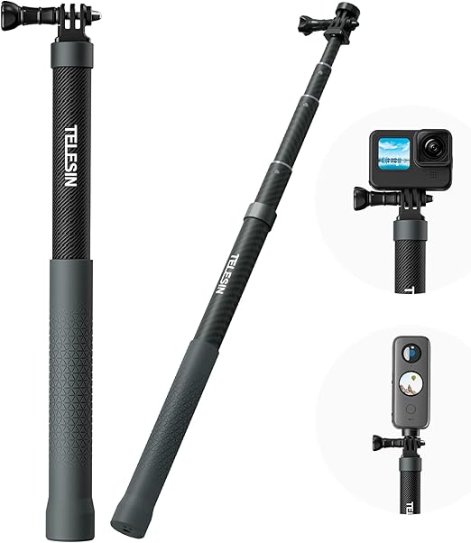 TELESIN Selfie Stick Long Pole Invisible for GoPro (120cm/47.2in), Carbon Fiber Waterproof Extension Monopod for Go Pro 13 12 11 10 9 8 DJI Action 5 Pro Pocket 3 Insta360 X5 X4 X3 GO3 Ace Pro 2 AKASO