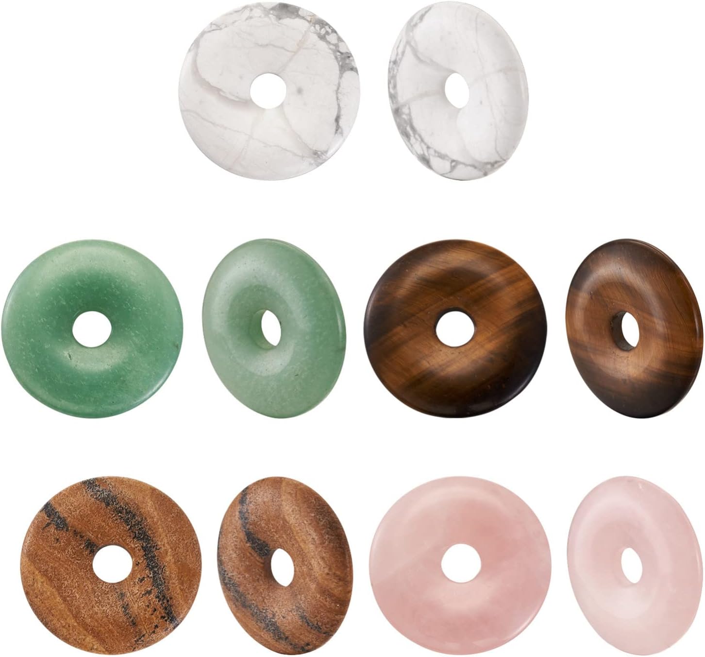Craftdady 5Pcs Natural Gemstone Donut Beads 39-40mm Large Hole Semi Precious Stone Beads Pi Disc Coin Healing Gemstone Beads Charms for DIY Craft Jewelry Making
