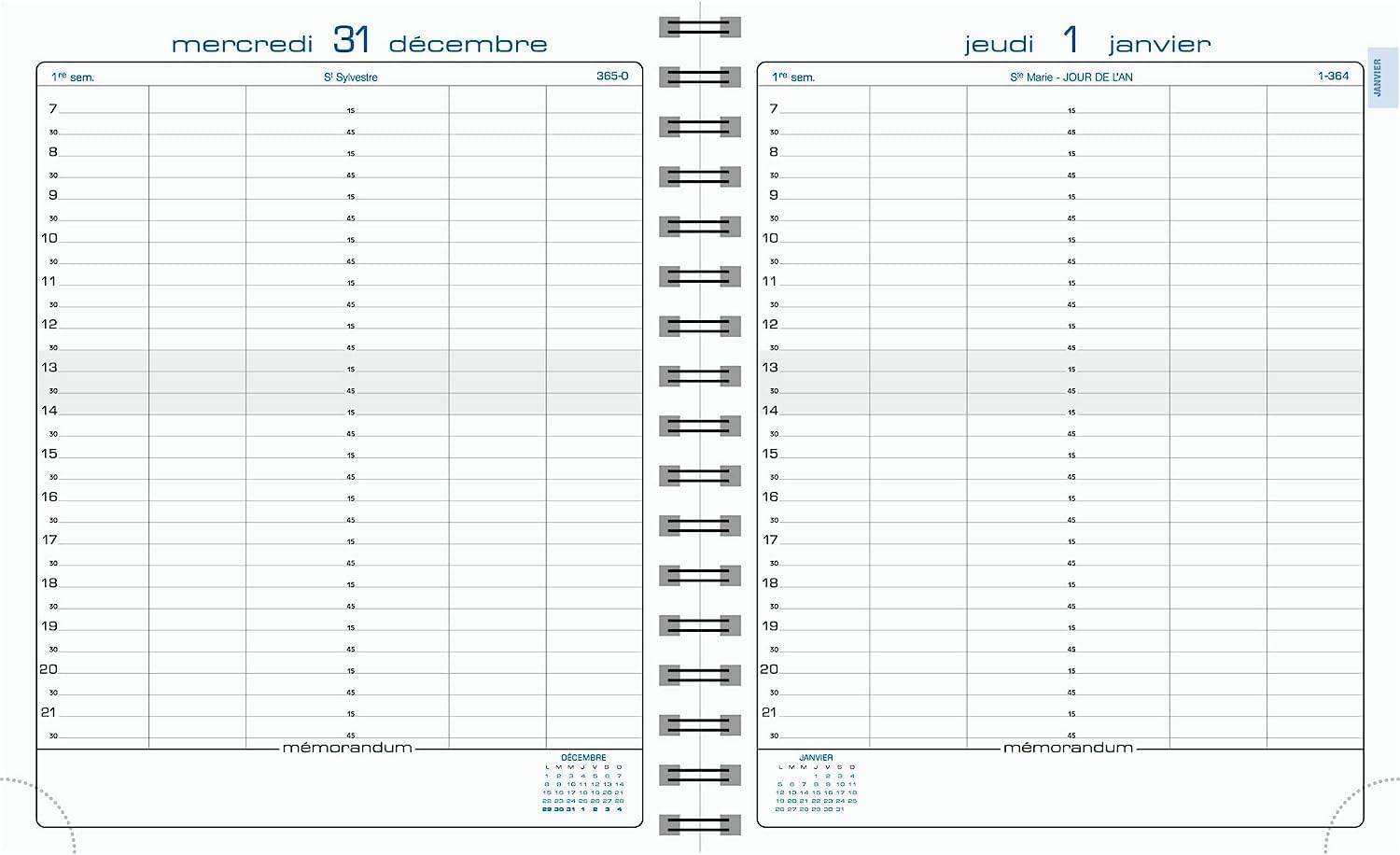Exacompta 22612E - 1 agenda giornaliera pianificata 22 W Napura con spirali, da gennaio 2024 a dicembre 2024, formato 18 x 22,5 cm, colore casuale