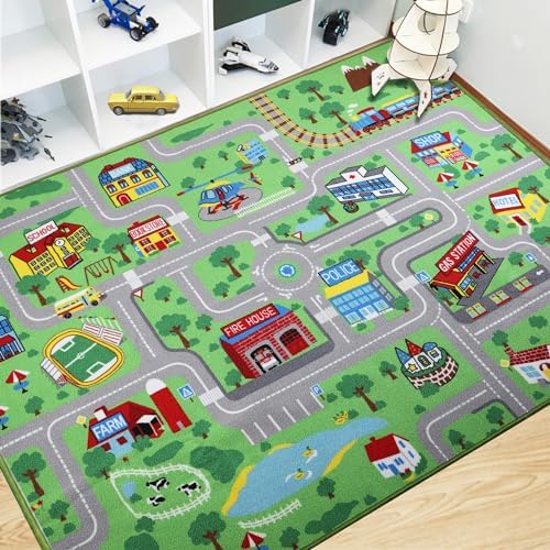 Mfmiudole Kids Play Rug for Playroom, Extra Large Kids Car Mat Town