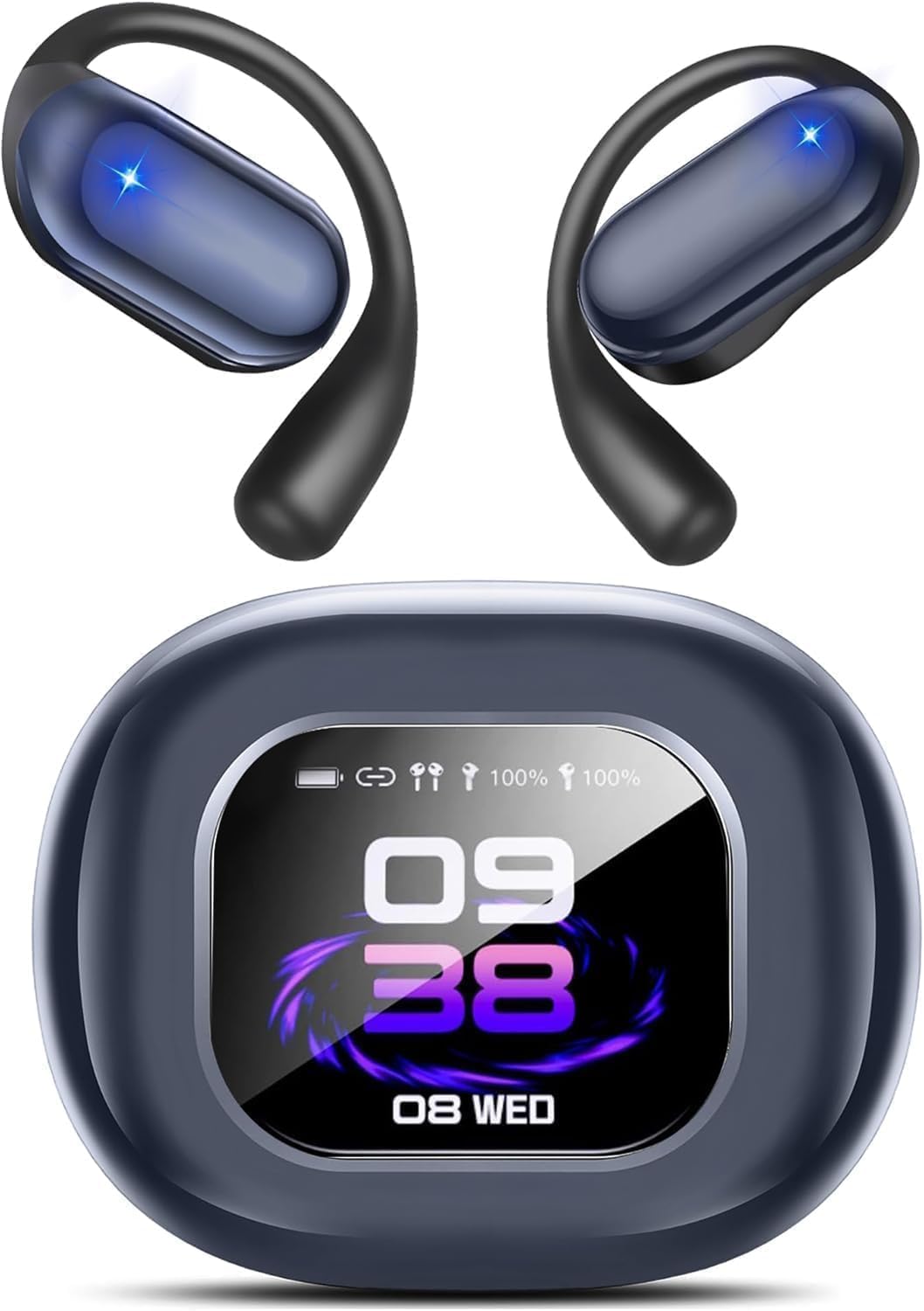 Open Ear Bone Conduction Headphones,Bluetooth Headphones 5.4 with Smart Digital Display,60H Playtime,IPX7 Waterproof,Touch Control Operate Fit Cycling Running