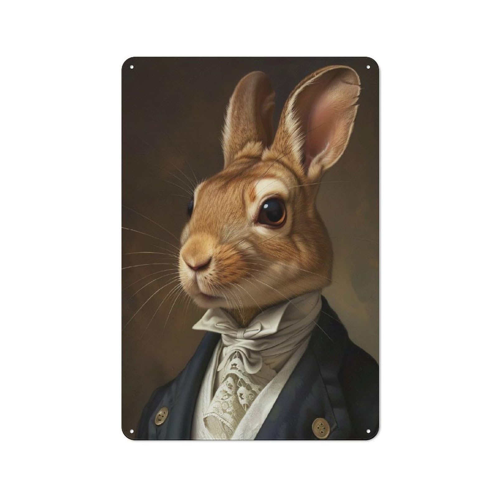 Junmoney Style-5 Portrait Of A Rabbit In Formal Attire Urban Metal Wall Decor 30X20cm, Metal Wall Art Sign For Loft, Studio, Office Or Creative Room