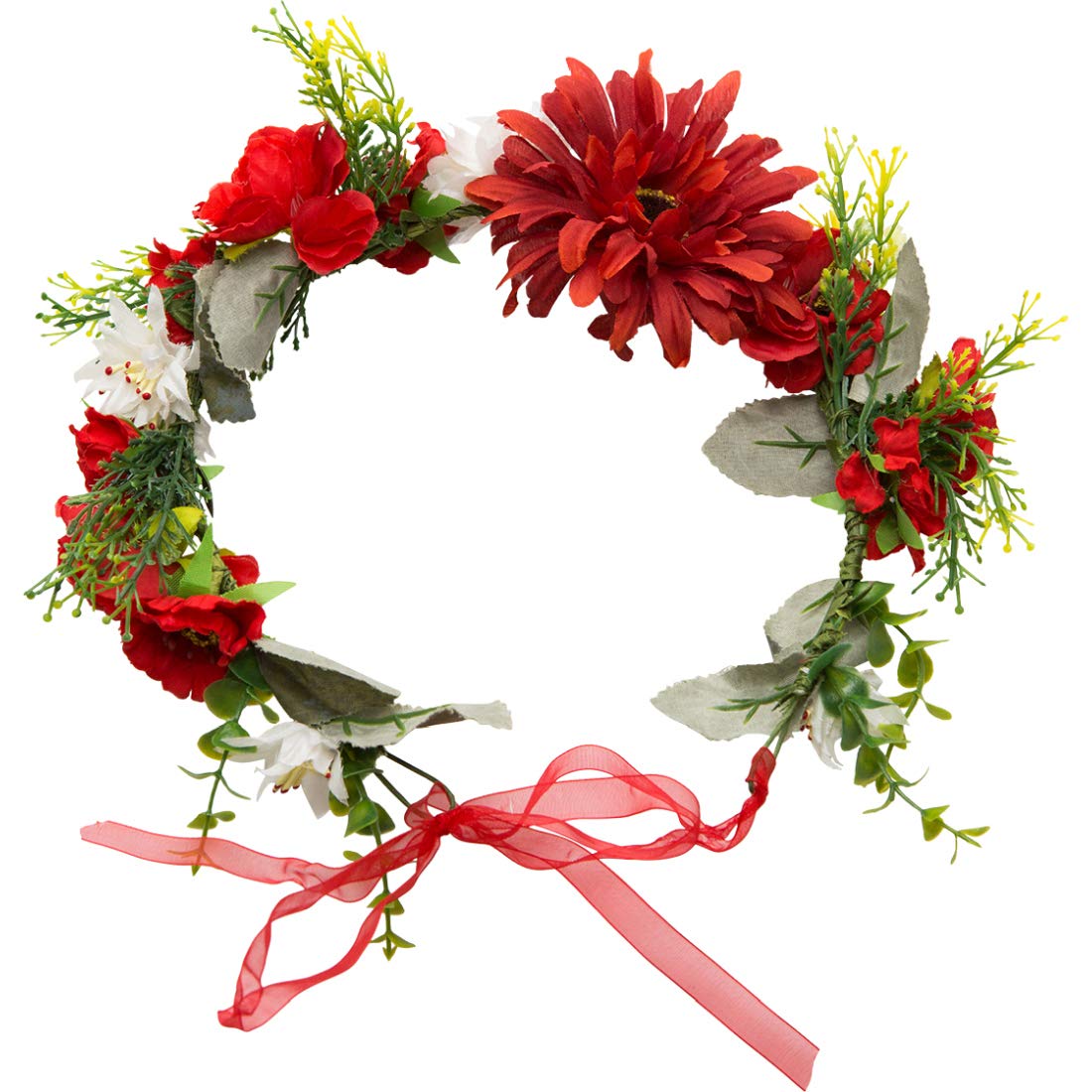 NET TOYS Blumen-Kranz Haarschmuck Rot – Boho-Style, Für Damen, Perfekt Für 70er-Party, Karneval & Festival