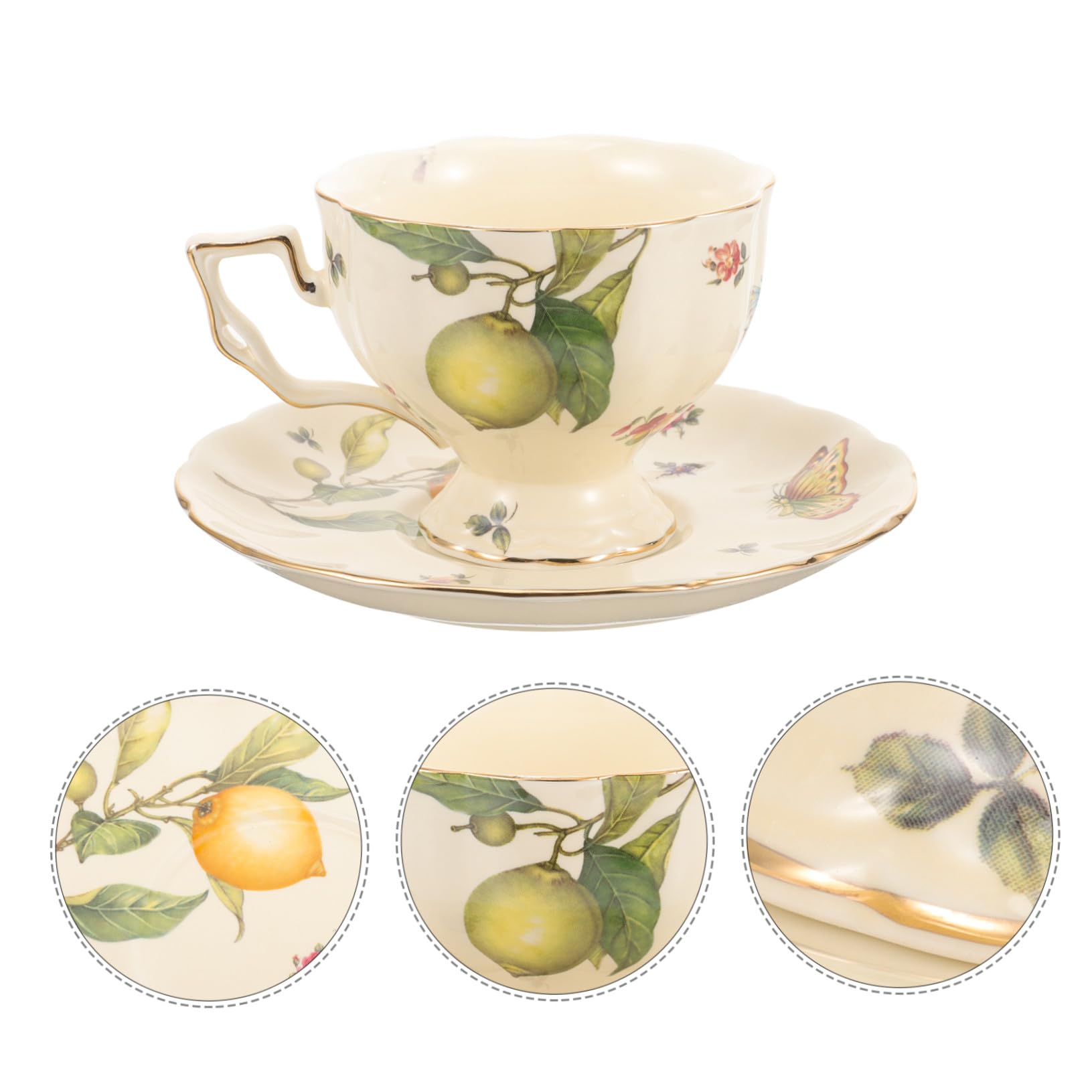 Tazza Cappuccino in Ceramica con Piattino Vintage Stile Francese Design Elegante con Motivo Farfalla e Fiori Tazza Latte Grande Bocca per Tè e Caffè per Uso Domestico e Pomeriggio