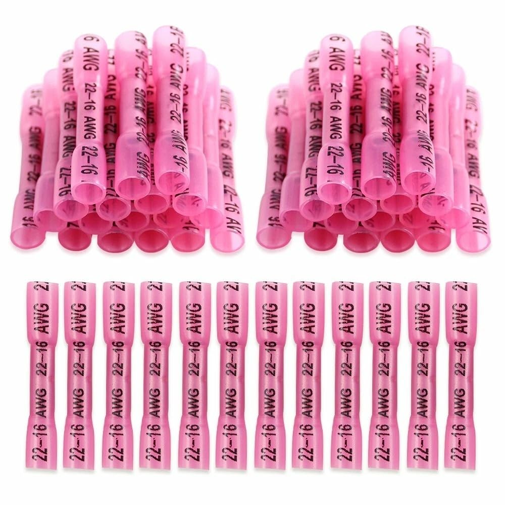 100 Pcs of Red Solder Sleeve Heat Shrink Butt Wire Connectors Terminals 22-16AWG Kit