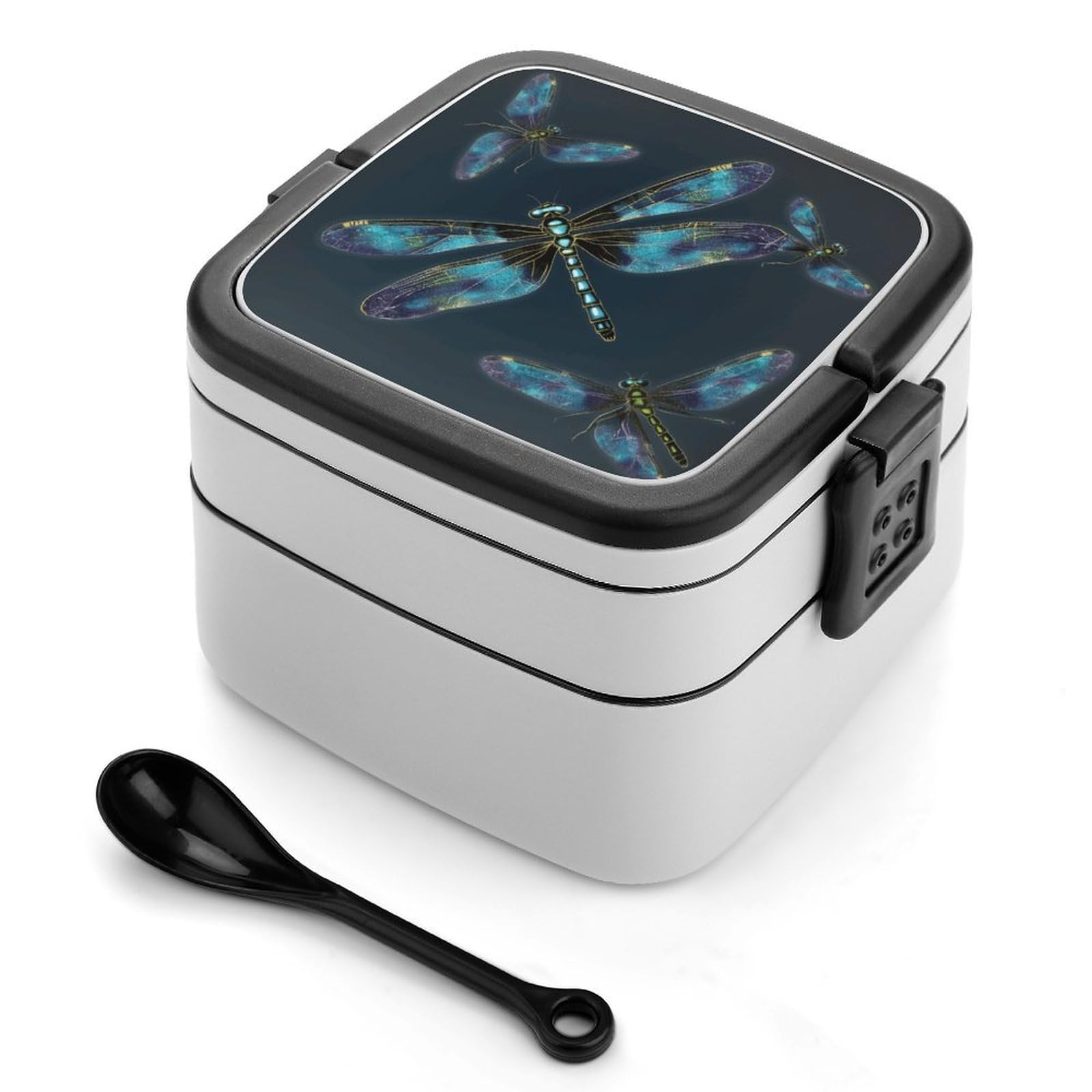 VstaDank Dragonfly Bento Box Portable Adult Lunch Box with 2 Layer&Spoon Reusable Insulated Lunchbox Large Food Containers Leak Proof Lunch Containers for Work Camping Meal Prep
