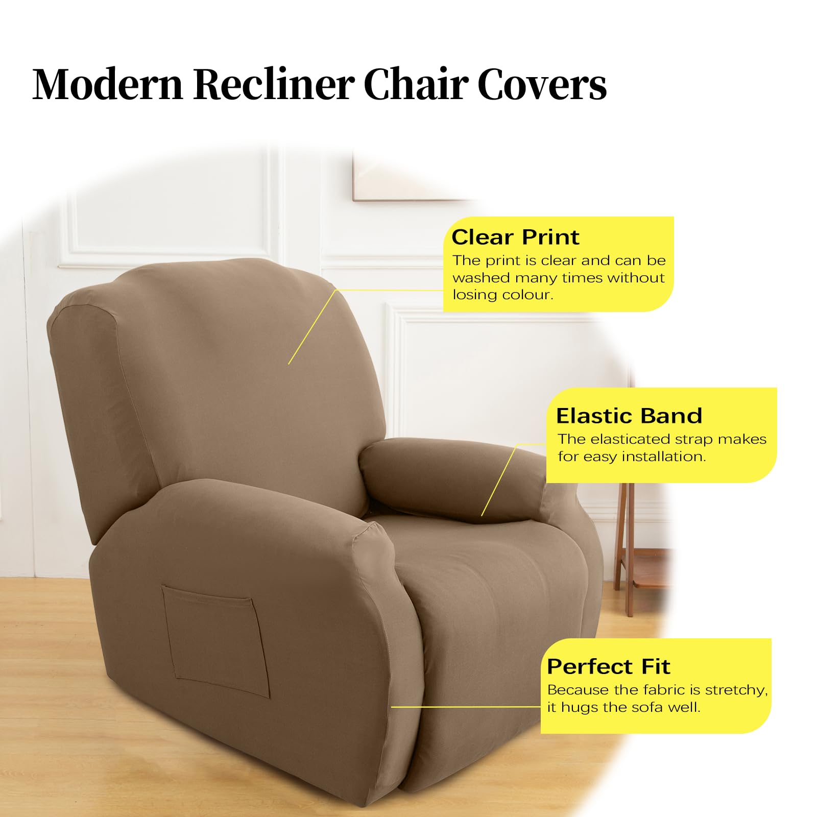 FIGOOO Copripoltrona Relax Reclinabile Copripoltrona 1 Posto Elasticizzato Relax Universale Elettrica con Tasche 4-Pezzi Fodere per Poltrona Rimovibile Coprisedile Chivas,Marrone Rossastro