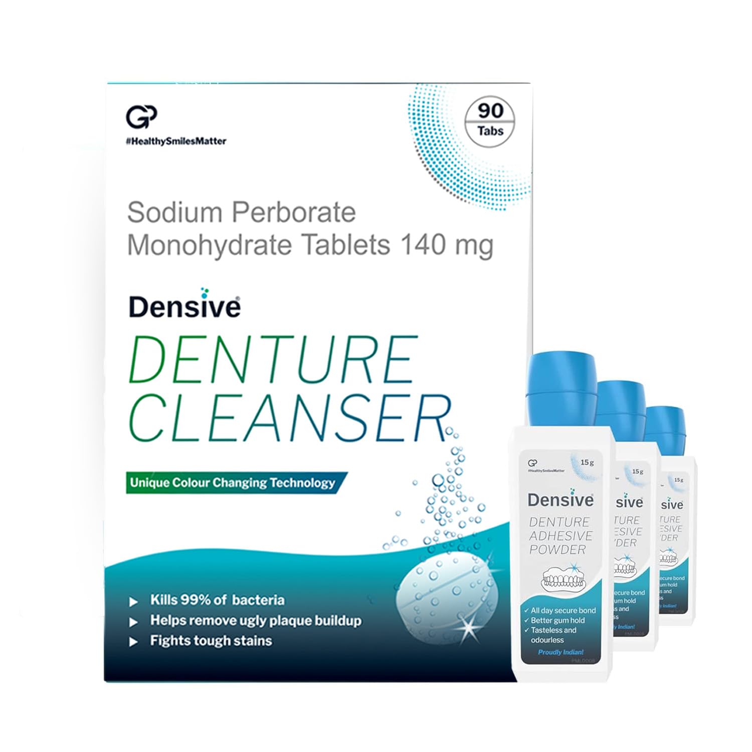 Denture Cleaning Tablets and Denture Adhesive Powder Combo Pack of 6 (Pack of 3 x 30 Tablets and 3 Pack of Powder) | Denture Kit, Denture Cleaner, Denture Adhesive