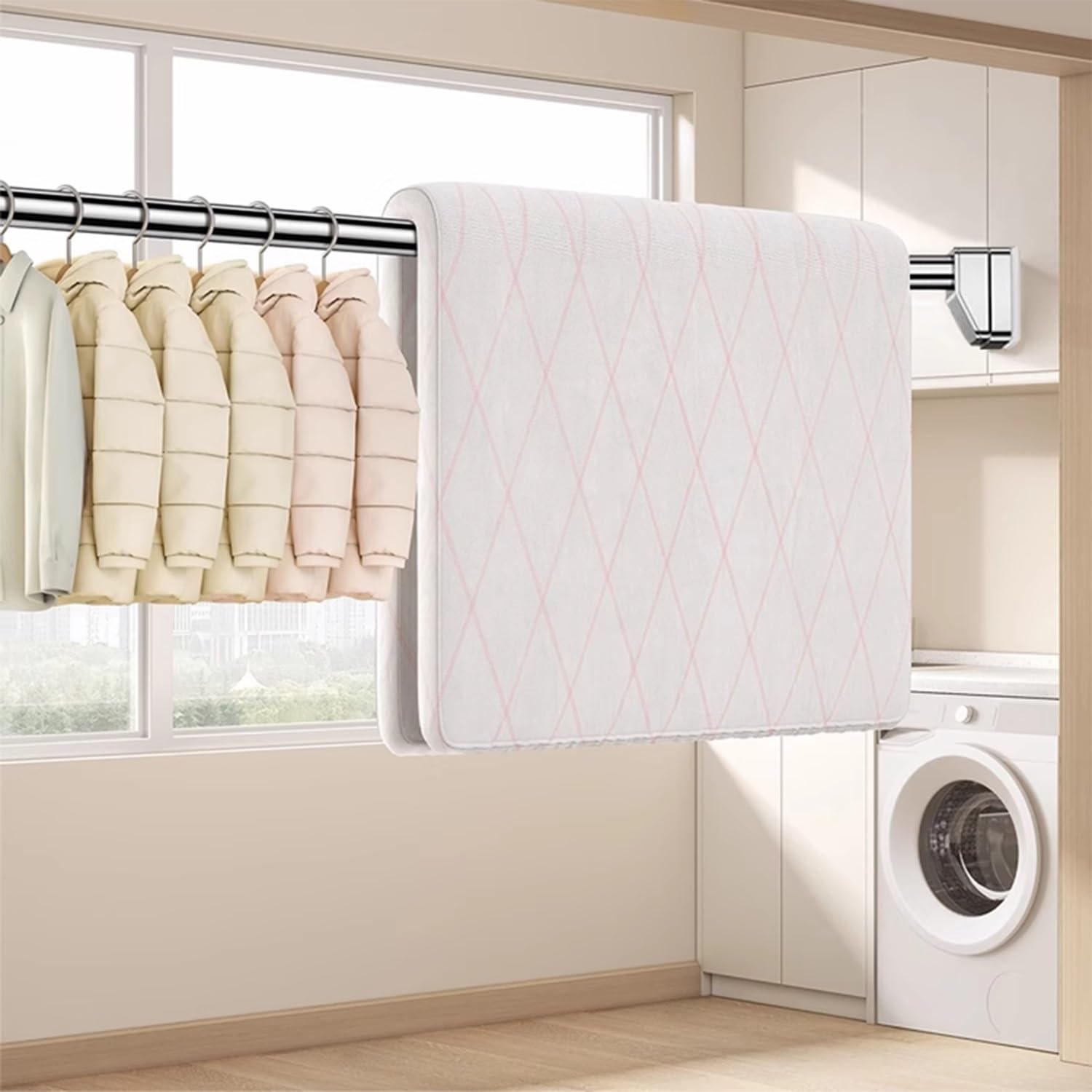 Tringles à rideaux réglables en métal de 400 cm, sans perçage, tension de tension de douche et de séparation de pièce, antidérapantes, extensibles, gris, 210 300 cm, installation facile