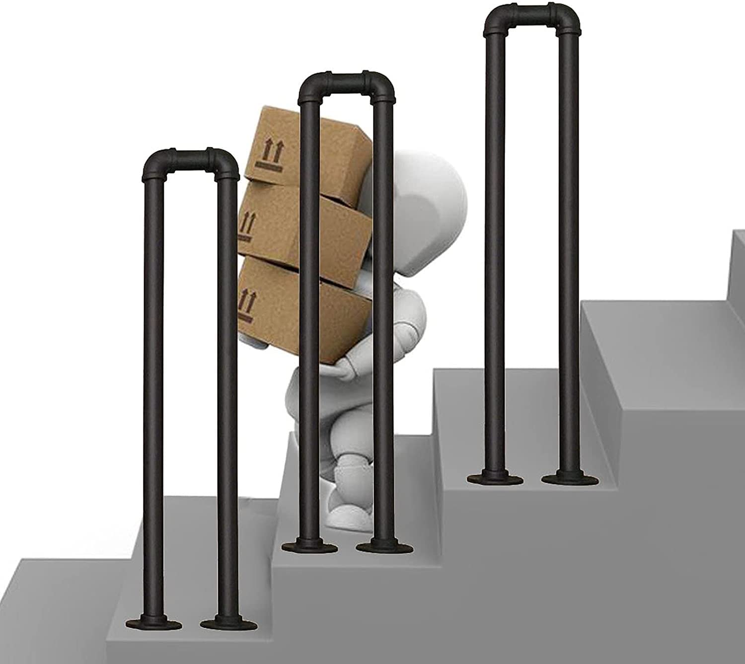 Handrail for Indoor Stairs/Outdoor Staircase U-Shaped Wrought Iron Railing Handrail, Matte Black Galvanized Pipe Stair Handrails, Elderly Safety Non-Slip Staircase Railing(85cm(2.78ft))