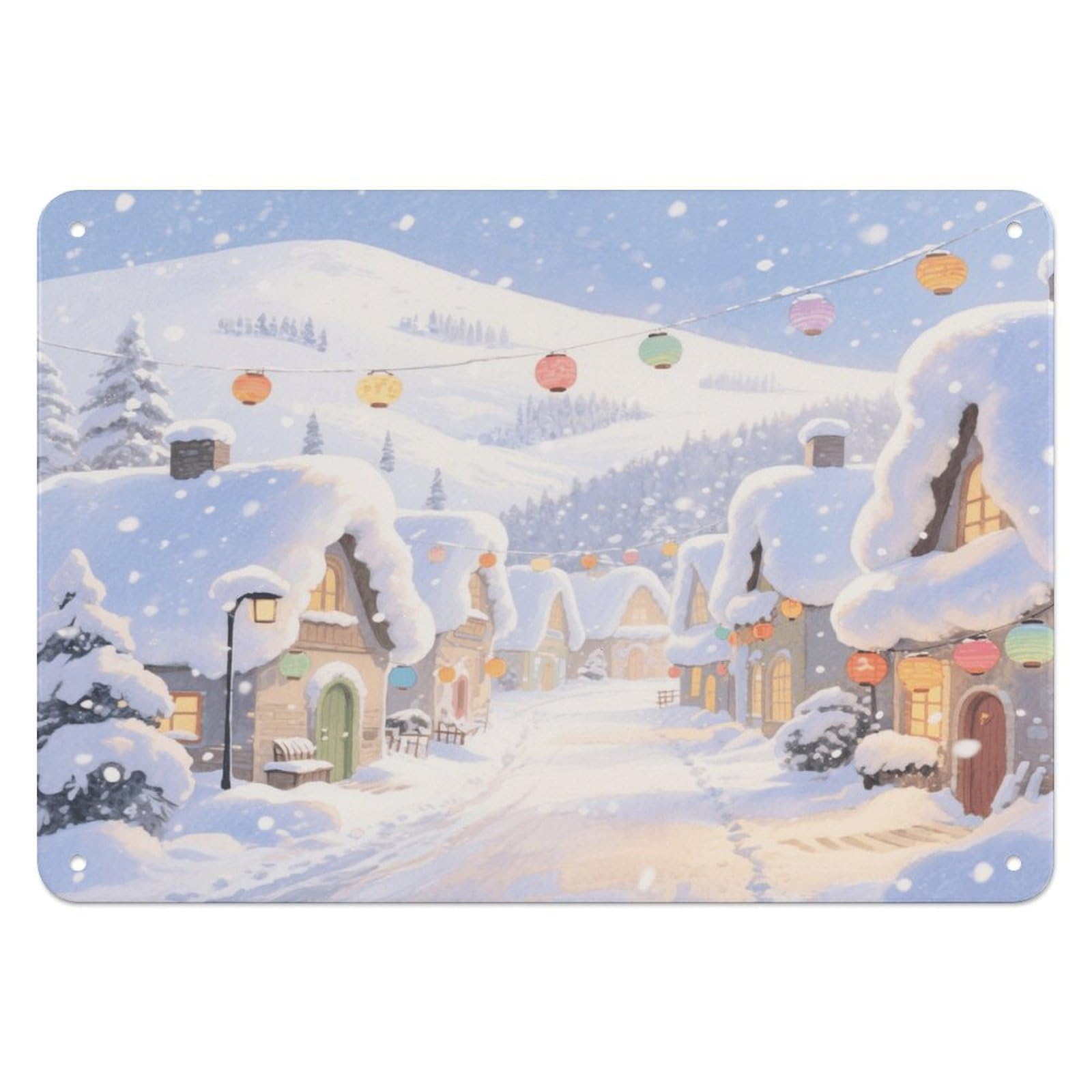 Fekiloot Style Ice And Snow Town Wall Decor Iron Painting Metal Sign