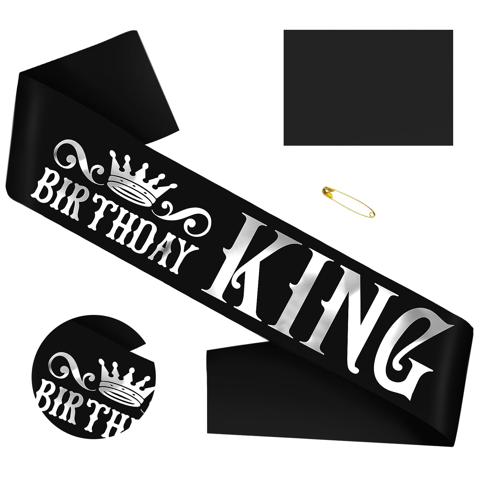 Birthday King Sash, Funny Black Satin Sash with Silver Foil Lettering Birthday Sashes for Boys or Men 10th 13th 16th 18th 21st 30th 40th 50th 60th or