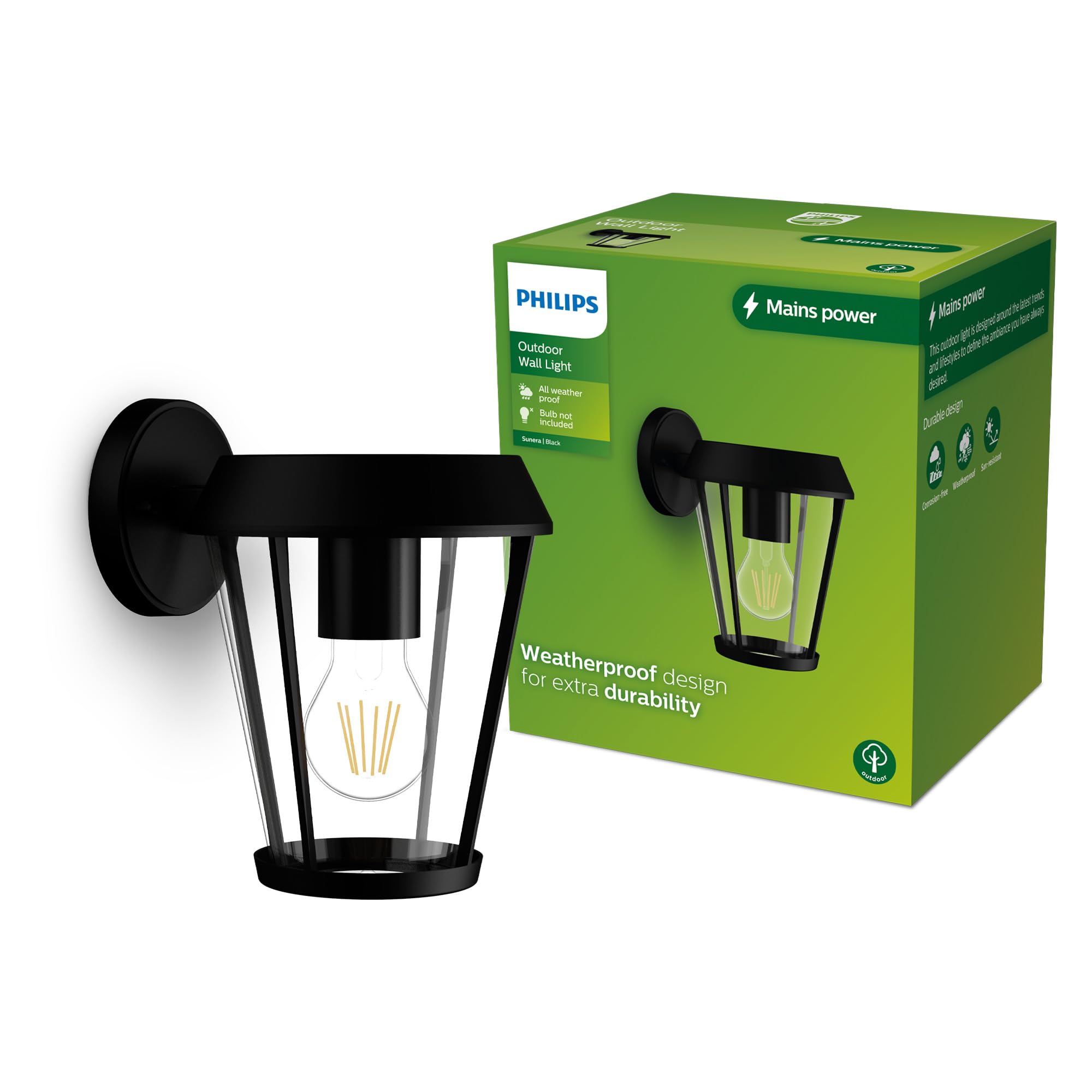 Applique murale extérieure Philips Sunera E27 noir pour éclairage de jardin